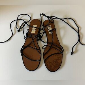 ZARA Black Leather Braided Strappy Flat Sandals Women's Size 41  (10 US) Summer